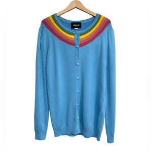 Collectif women’s Hallie Rainbow Cardigan Sweater US 14 2XL blue long length